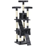 PawHut Copac de zg&acirc;riat 173 cm - turn pentru pisici cu cușcă, st&acirc;lpi din sisal, platformă mare, multi-etajat, gri &icirc;nchis | Aosom Romania