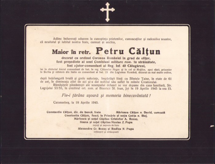 HST A1934 Ferpar maior Petru Călțun Legiunea Rom&acirc;nă din Italia etc