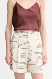 MM pantaloni scurți din bumbac femei, culoarea bej, cu imprimeu, high waist, 2516141018600