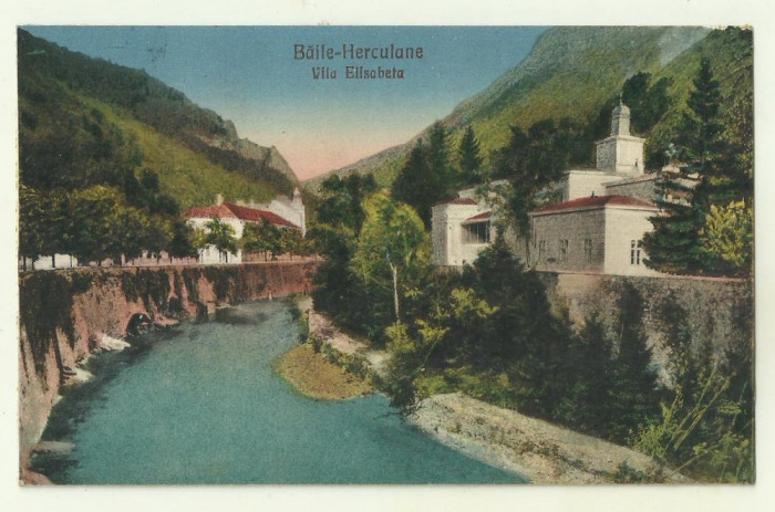 cp Baile Herculane : Vila Elisabeta - 1928, circulata, timbre