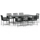 Set mobilier gradina cu perne, 9 piese, negru, poliratan &amp; otel