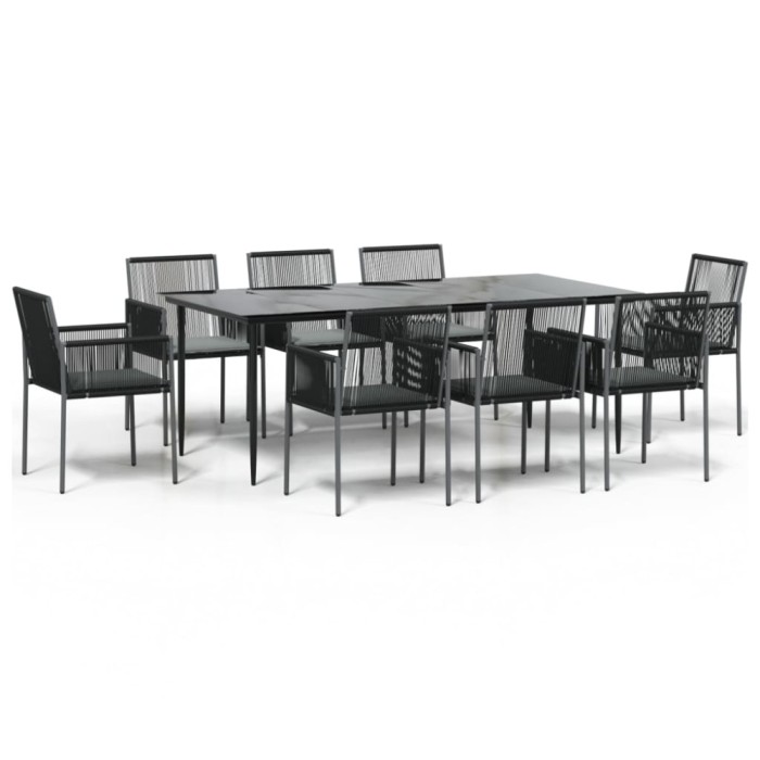 Set mobilier gradina cu perne, 9 piese, negru, poliratan &amp; otel