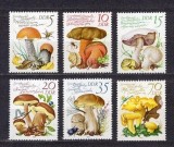 Serie Completă 6 Timbre DDR Germania de Est 1980 Ciuperci Comestibile Hribi M&acirc;nătărci Galbiori Neștampilate - A875