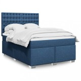 Pat box spring cu saltea, albastru, 140x200 cm, textil