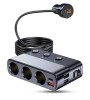 Adaptor Priza Auto 7 in 1 cu Display LED, 3 x USB Q.C 3.0 si port USB-C 127W cu Voltmetru Incorporat, AutoREY&reg;, cu 3 prize pentru bricheta masinii