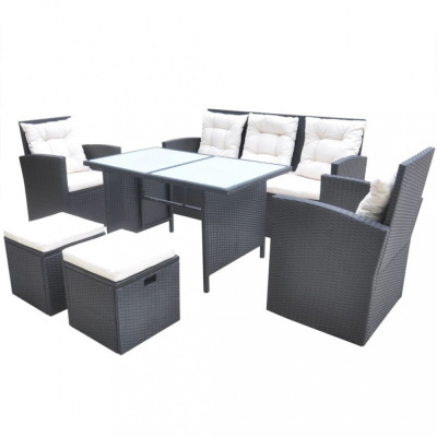 Set mobilier de exterior cu perne, 6 piese, negru, poliratan foto