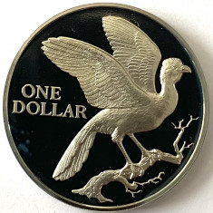 TRINIDAD & TOBAGO 1 DOLLAR 1975 PROOF,( Pasăre Cocrico pe ramură.)