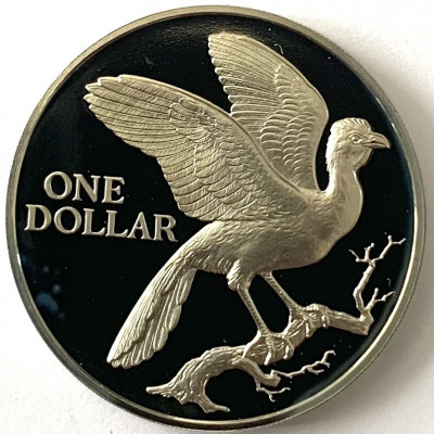 TRINIDAD &amp;amp; TOBAGO 1 DOLLAR 1975 PROOF,( Pasăre Cocrico pe ramură.) foto