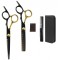 Set 2 foarfece de tuns, din inox, pieptan, negru auriu, 21.5 x 8.5 x 3 cm, carcasa inclusa