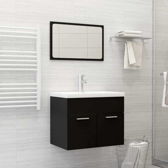 vidaXL Set mobilier de baie, 2 piese, negru, PAL 804783