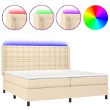 Cumpara ieftin Pat cu arcuri, saltea si LED, crem, 200x200 cm, textil