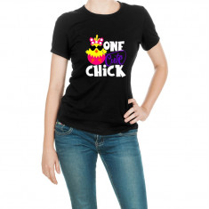 Tricou personalizat dama "PASTE- ONE CUTE CHICK", Negru, Marime L