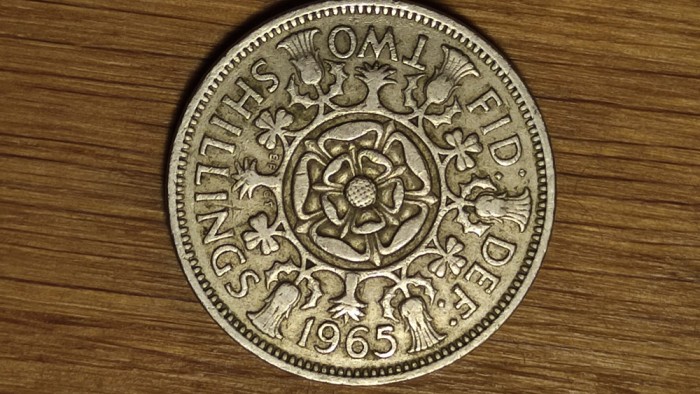 Anglia / Marea Britanie - 2 shillings 1965 - Elisabeta II - XF+ foarte frumoasa!