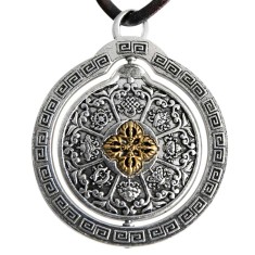Pandantiv 8 simboluri norocoase, amuletă feng shui de bunăstare, snur negru, unisex