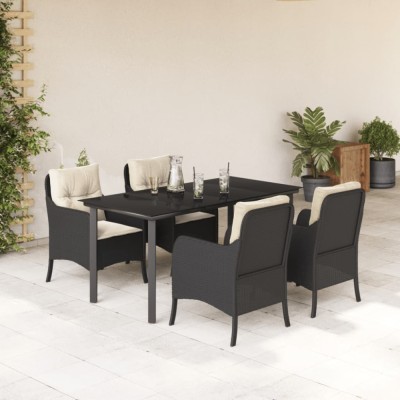 vidaXL Set mobilier de grădină cu perne, 5 piese, negru, poliratan foto