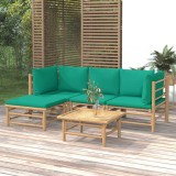 Cumpara ieftin Set mobilier de grădină cu perne verzi, 5 piese, bambus