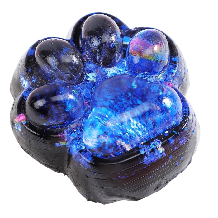 Jucarie antistres squishy, flippy, cu revenire lenta, model labuta de pisica cu sclipici, 6.5x6 cm, 60g, ambalaj transparent, albastru-negru