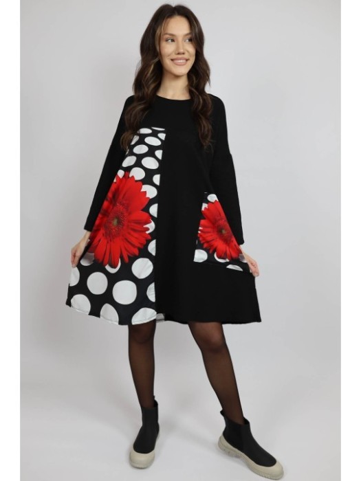 ROCHIE MIDI CU MANECA LUNGA SI BUZUNAR APLICAT DAISY DOTS FERRARA TALIE UNICA Multicolora