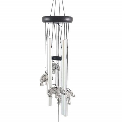 Clopotel de vant cu 5 tuburi sonore metalice pentru casa sau gradina, model Feng-Shui cu 6 elefanti foto
