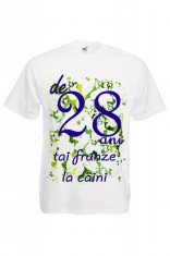 TRICOU IMPRIMEU DTG DE 28 ANI TAI FRUNZE LA CAINI, tricou mesaj aniversare 28 foto