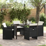 Set mese grădină vidaXL 5 piese și perne ratan negru sintetic, Masă grădină vidaXL negru 140x80x73 cm cu sticlă temperată