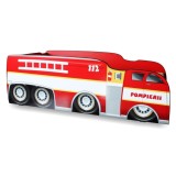 Pat pentru copii Fireman, Pal melaminat, margini rotunjite PVC, 2-8 ani, 150x74x50 cm, rosu