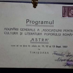 ASTRA Timisoara: Programul Adunarii din septembrie 1937