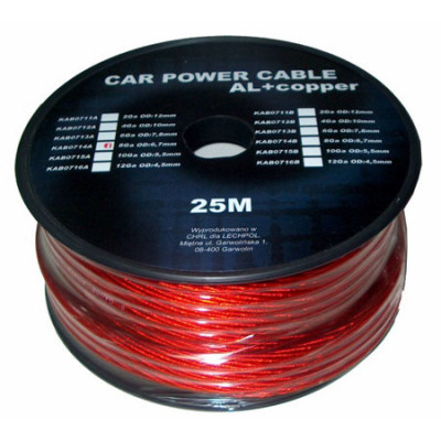 Cablu de putere din aluminiu + cupru 4GA, 6.7 x 8.31 mm, 25 m, Rosu foto