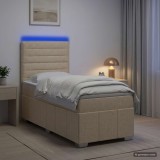 Cumpara ieftin Pat cu arcuri LED si saltea Crem 80 x 200 cm Tesatura
