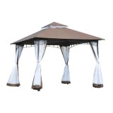 Pavilion/foisor pentru gradina/terasa, cadru metalic, cu plasa pentru insecte, maro si alb, 2.95x2.95x2.7 m, ART