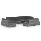 VidaXL Set mobilier de grădină cu perne, 10 piese, gri, poliratan