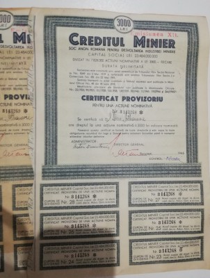 LOT 3 ACTIUNI CREDITUL MINIER 3000 LEI foto