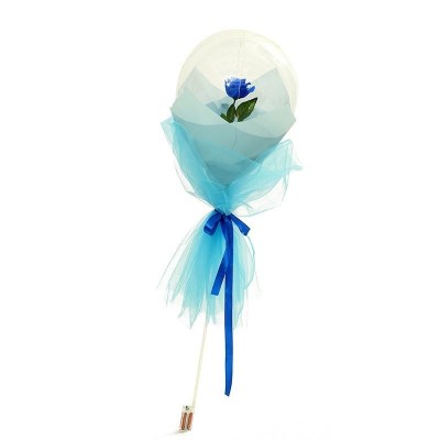 Buchet Decorativ, Cyrax, Trandafir in Balon cu Lumini Led, Diametru 35 cm, 2 x Baterii AA (neincluse), Albastru/Alb foto
