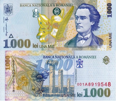 ROMANIA 1.000 lei 1998 - filigran BNR italic UNC!!! foto