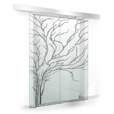 Usa culisanta Boss &reg; Duo model Tree negru, 60+60x215 cm, sticla Gri securizata, glisanta in ambele directii