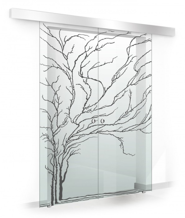 Usa culisanta Boss &reg; Duo model Tree negru, 85+85x215 cm, sticla Gri securizata, glisanta in ambele directii