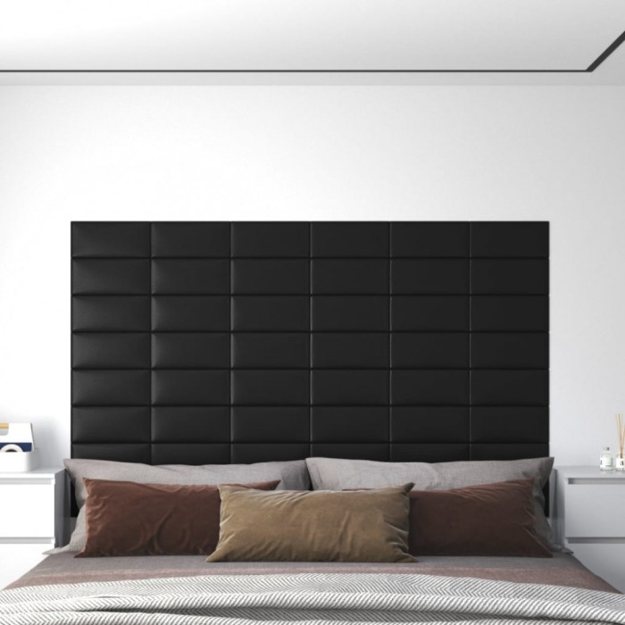 vidaXL Panouri de perete 12 buc. negru 30x15 cm piele eco 0,54 m&sup2;