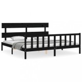 Cumpara ieftin Cadru pat cu tablie 200x200 cm, negru, lemn masiv