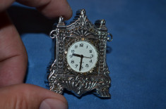 MINIATURA CEAS ARGINT 925 - De masa - De noptiera - Cu marcasite - Quartz - 46g. foto