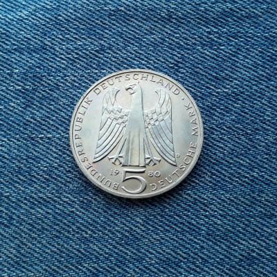 5 Deutsche Mark 1980 D Germania marci RFG moneda aniversara foto