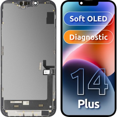 Display cu Touchscreen MP compatibil cu Apple iPhone 14 Plus, cu Rama, Versiune Soft OLED FHD Diagnostic, Negru foto