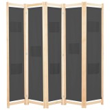Cumpara ieftin Paravan camera, 5 panouri, gri, 200x170x4 cm, material textil