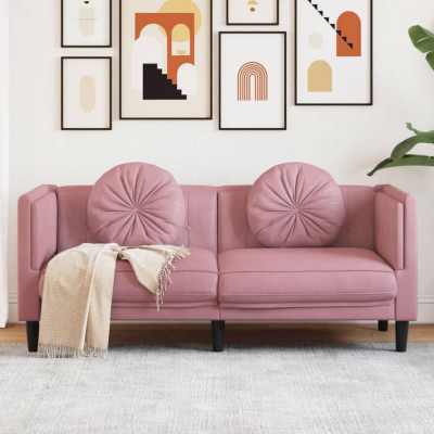 Canapea cu perne, 2 locuri, roz, catifea GartenMobel Dekor foto