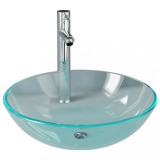 Cumpara ieftin Chiuveta baie cu robinet/scurgere tip push, transparent, sticla