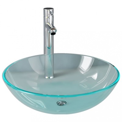 Chiuveta baie cu robinet/scurgere tip push, transparent, sticla foto