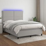 Cumpara ieftin Pat cu arcuri, saltea și LED, gri deschis, 140x190 cm, textil