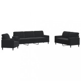 Cumpara ieftin Set de canapele cu perne/rulouri, 3 piese, negru, catifea