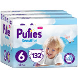 Scutece Pufies Sensitive, 6 Extra Large, Monthly Pack, 13+ kg, 132 buc