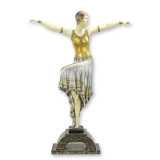 Dansatoare Art Deco - statueta din bronz vopsita pe soclu din marmura DC-36, Nuduri