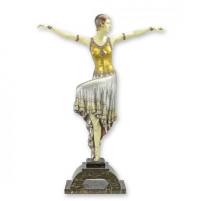 Dansatoare Art Deco - statueta din bronz vopsita pe soclu din marmura DC-36 foto